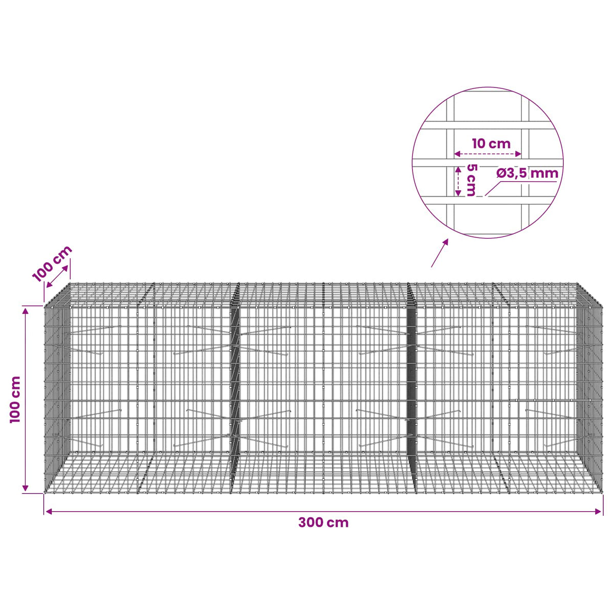Γκαμπιόν με σύρμα 3,5 mm και πλέγμα 5x10 cm 300x100x100 εκ. - Pakobazaar