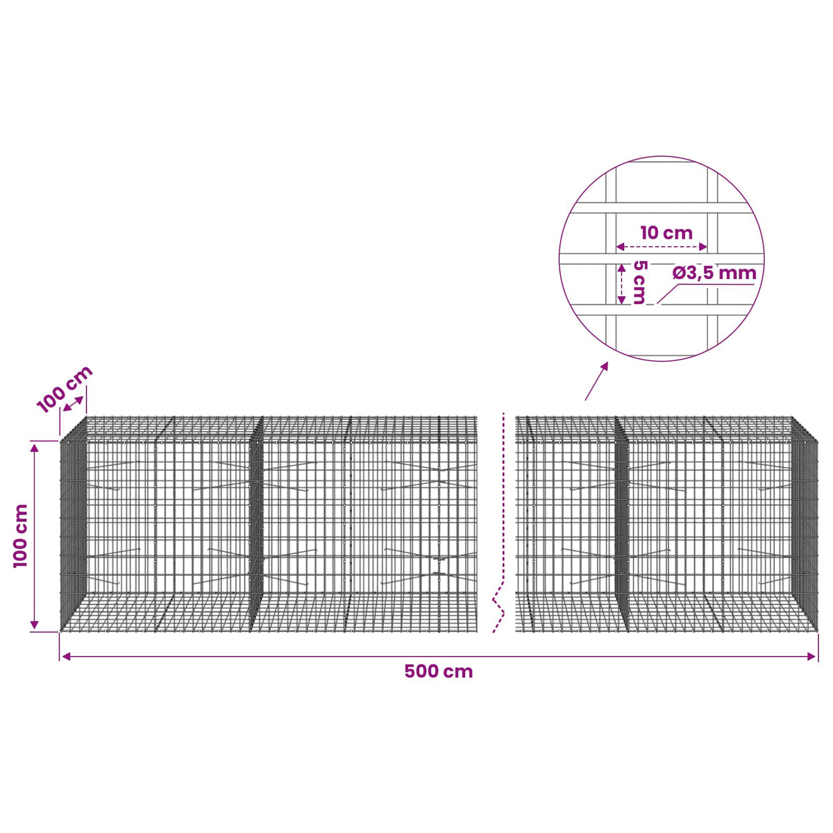 Γκαμπιόν με σύρμα 3,5 mm και πλέγμα 5x10 cm 500x100x100 εκ - Pakobazaar