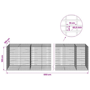 Γκαμπιόν με σύρμα 3,5 mm και πλέγμα 5x10 cm 650x100x100 εκ - Pakobazaar