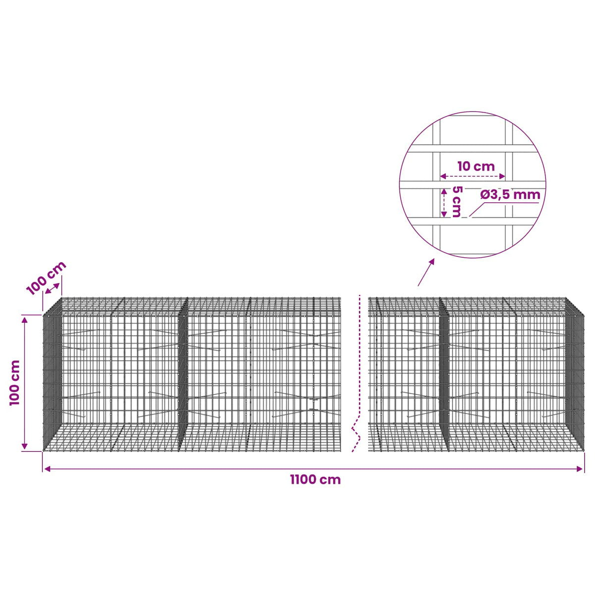 Γκαμπιόν με σύρμα 3,5 mm και πλέγμα 5x10 cm 1100x100x100 εκ