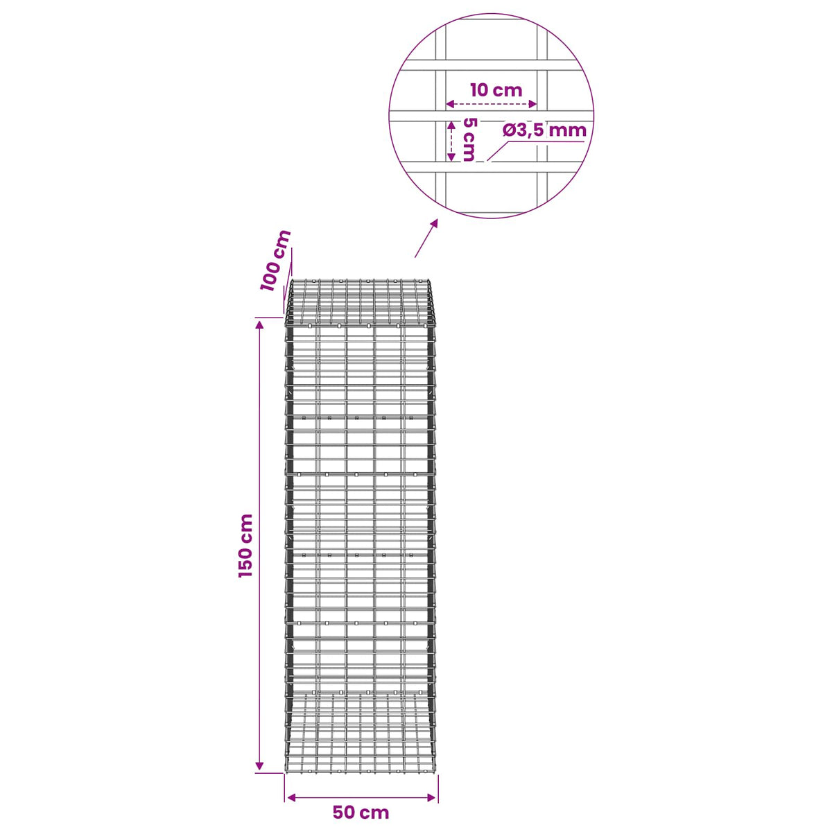 Γκαμπιόν με σύρμα 3,5 mm και πλέγμα 5x10 cm 50x100x150 εκ.