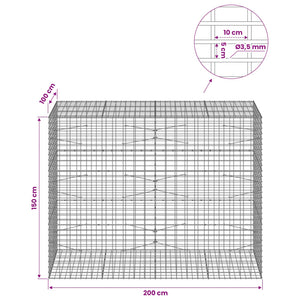 Γκαμπιόν με σύρμα 3,5 mm και πλέγμα 5x10 cm 200x100x150 εκ. - Pakobazaar