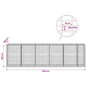Γκαμπιόν με σύρμα 3,5 mm και πλέγμα 5x10 cm 550x100x150 εκ. - Pakobazaar