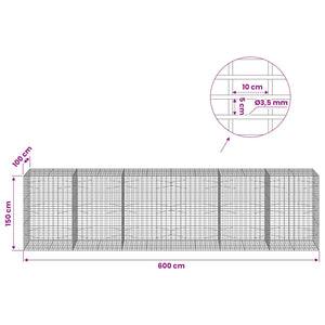 Γκαμπιόν με σύρμα 3,5 mm και πλέγμα 5x10 cm 600x100x150 εκ