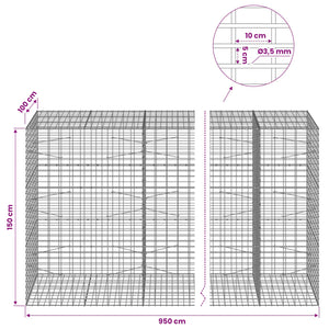 Γκαμπιόν με σύρμα 3,5 mm και πλέγμα 5x10 cm 950x100x150 εκ. - Pakobazaar