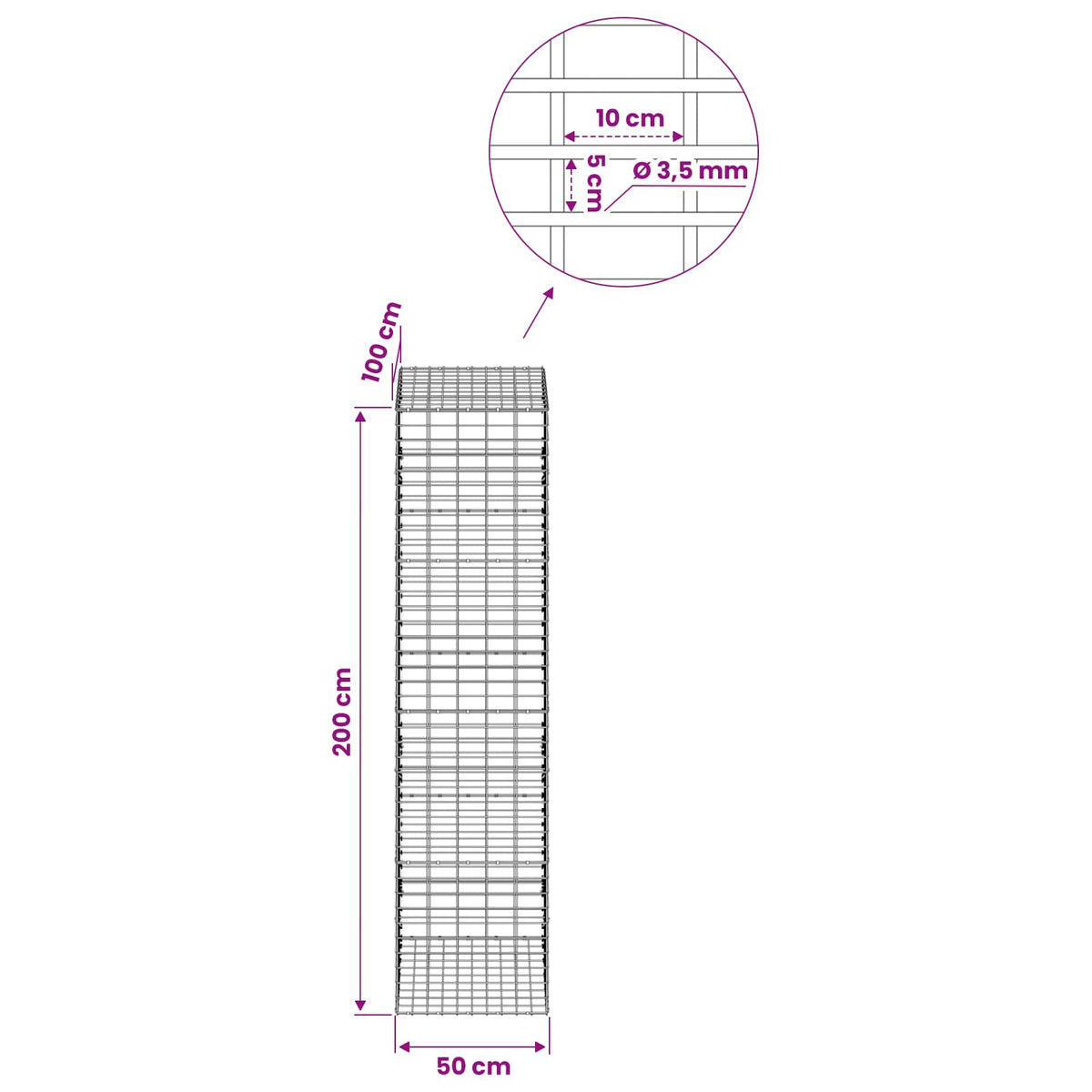 Γκαμπιόν με σύρμα 3,5 mm και πλέγμα 5x10 cm 50x100x200 εκ