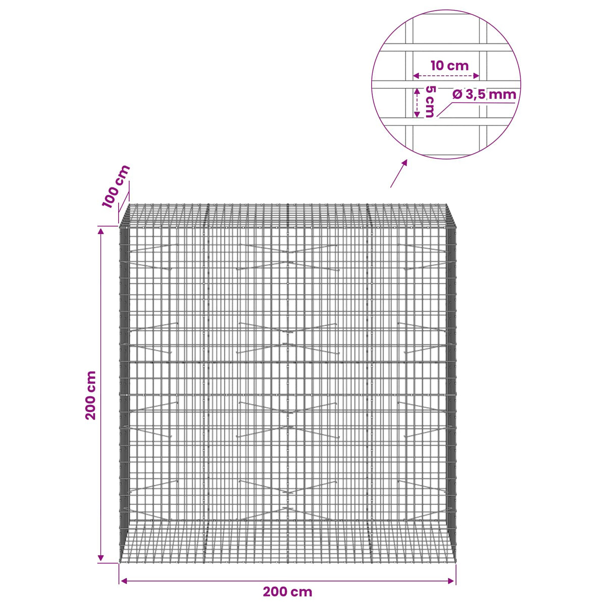 Γκαμπιόν με σύρμα 3,5 mm και πλέγμα 5x10 cm 200x100x200 εκ - Pakobazaar