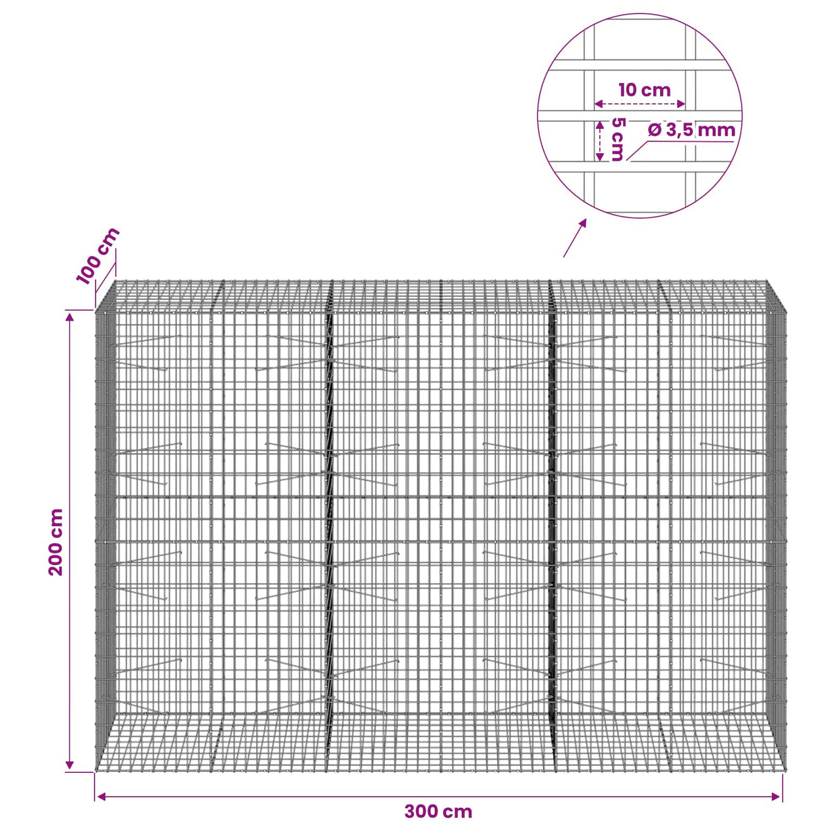 Γκαμπιόν με σύρμα 3,5 mm και πλέγμα 5x10 cm 300x100x200 εκ - Pakobazaar