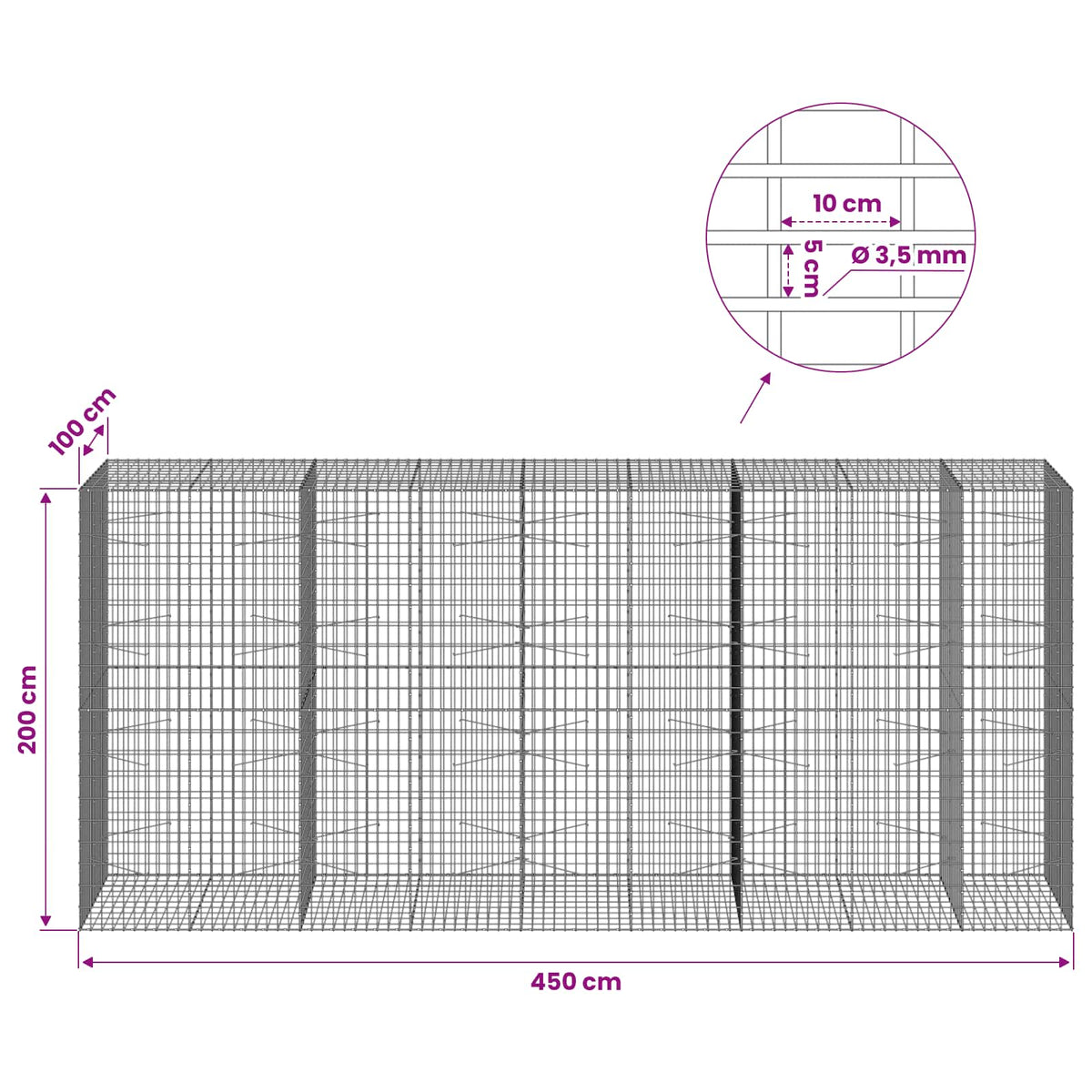Γκαμπιόν με σύρμα 3,5 mm και πλέγμα 5x10 cm 450x100x200 εκ