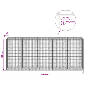 Γκαμπιόν με σύρμα 3,5 mm και πλέγμα 5x10 cm 500x100x200 εκ - Pakobazaar