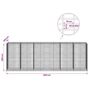 Γκαμπιόν με σύρμα 3,5 mm και πλέγμα 5x10 cm 600x100x200 εκ - Pakobazaar