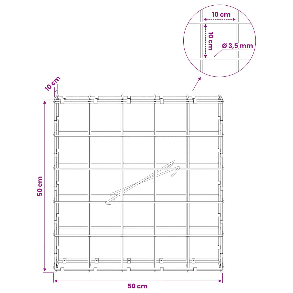 Γκαμπιόν με σύρμα 3,5 mm και πλέγμα 10x10 cm 50x10x50 εκ - Pakobazaar