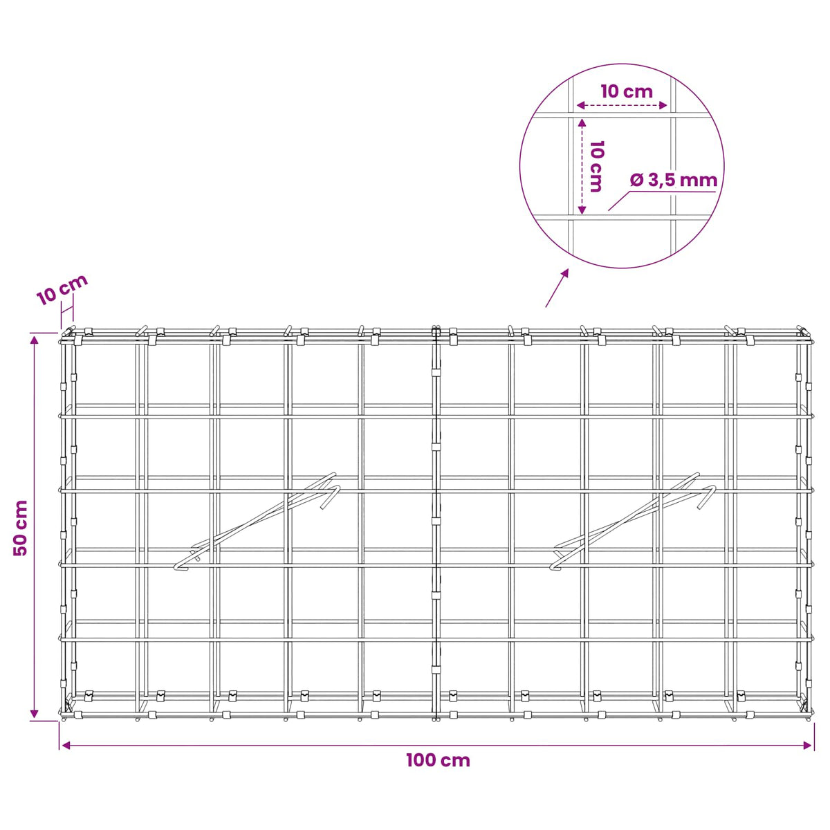 Γκαμπιόν με σύρμα 3,5 mm και πλέγμα 10x10 cm 100x10x50 εκ