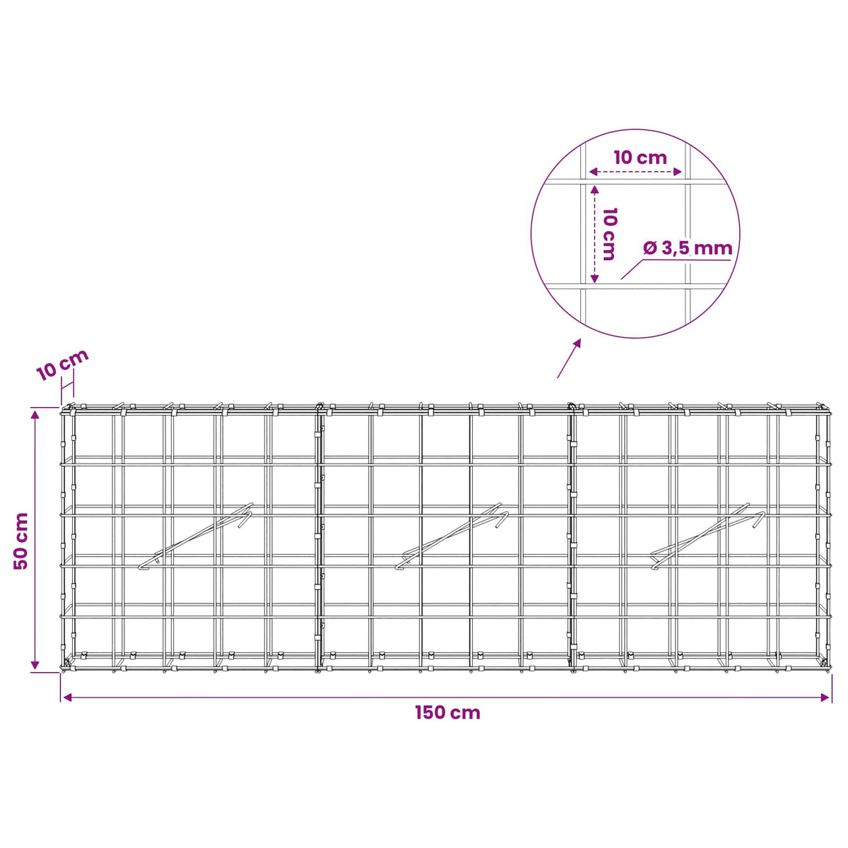 Γκαμπιόν με σύρμα 3,5 mm και πλέγμα 10x10 cm 150x10x50 εκ - Pakobazaar