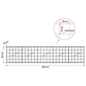 Γκαμπιόν με σύρμα 3,5 mm και πλέγμα 10x10 cm 250x10x50 εκ - Pakobazaar