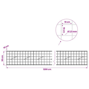 Γκαμπιόν με σύρμα 3,5 mm και πλέγμα 10x10 cm 1200x10x50 εκ - Pakobazaar
