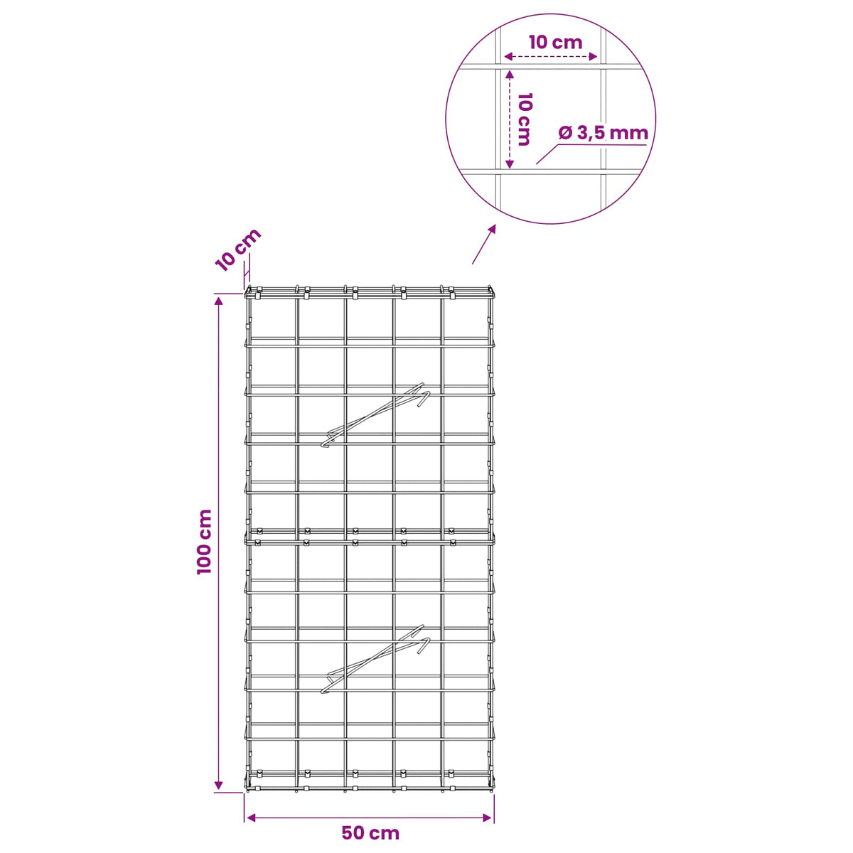 Γκαμπιόν με σύρμα 3,5 mm και πλέγμα 10x10 cm 50x10x100 εκ
