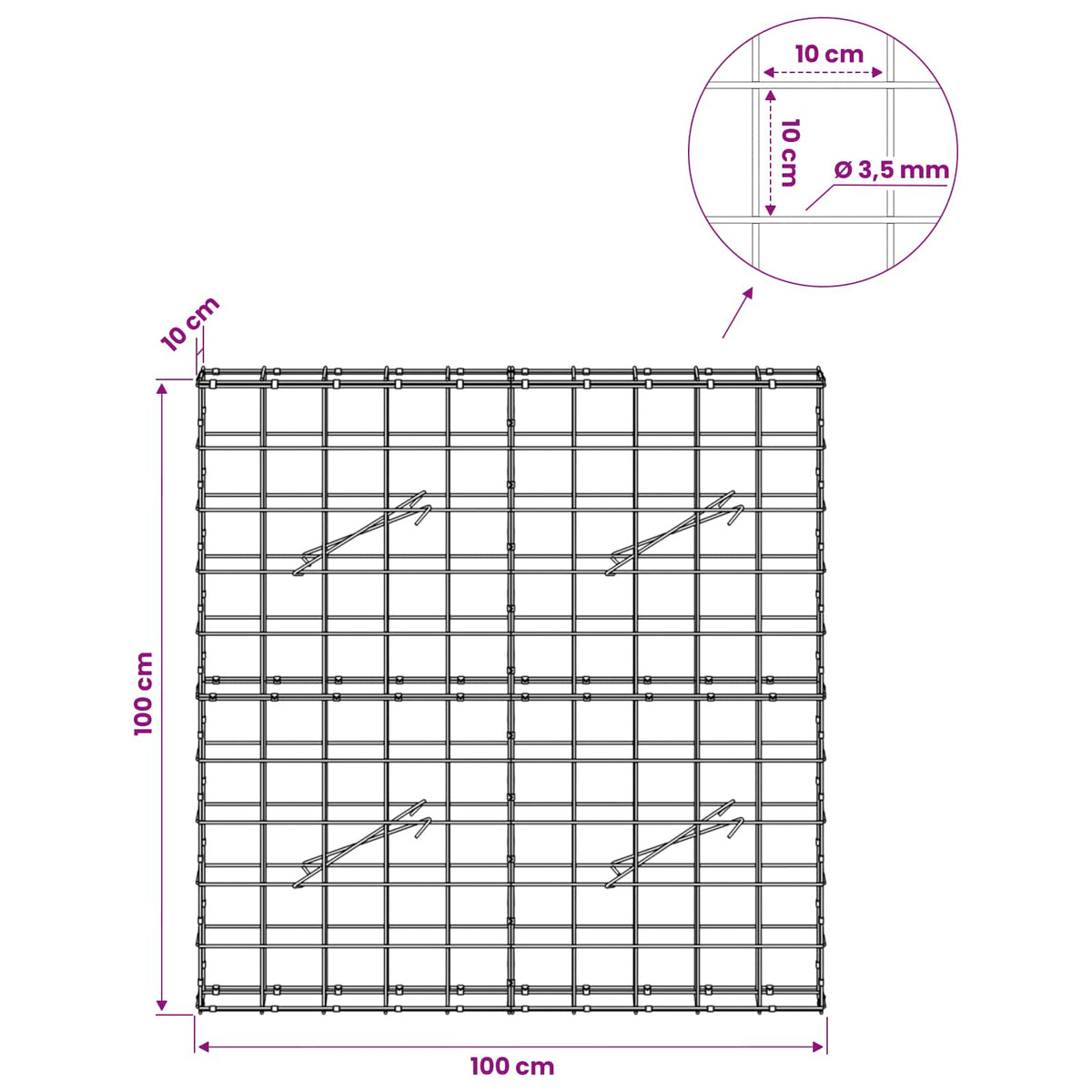Γκαμπιόν με σύρμα 3,5 mm και πλέγμα 10x10 cm 100x10x100 εκ. - Pakobazaar
