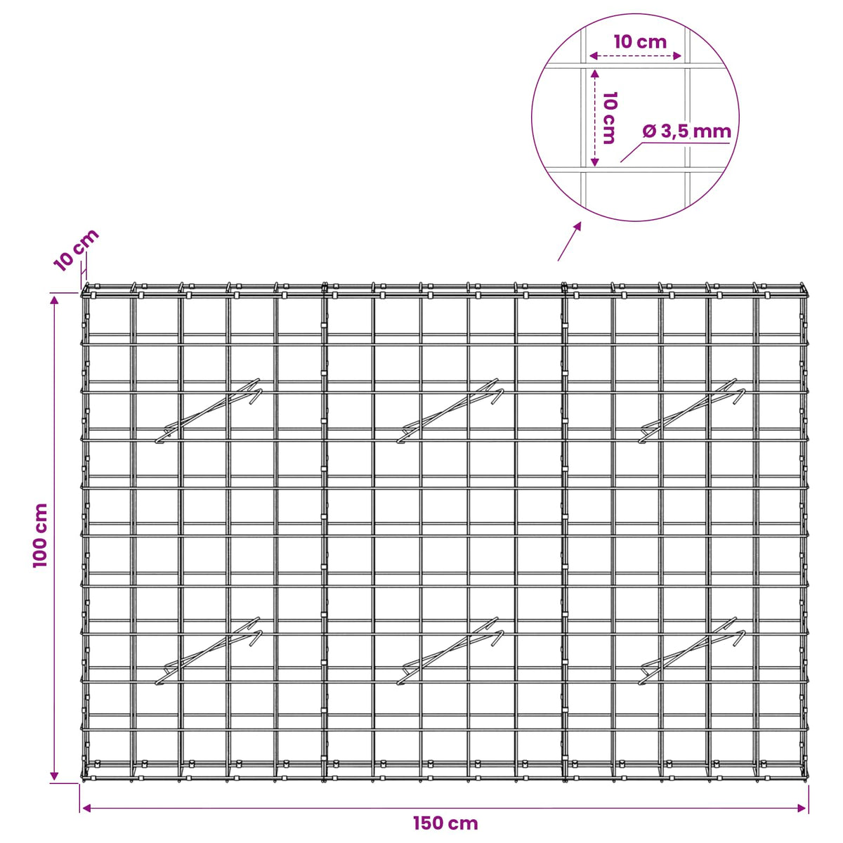 Γκαμπιόν με σύρμα 3,5 mm και πλέγμα 10x10 cm 150x10x100 εκ - Pakobazaar