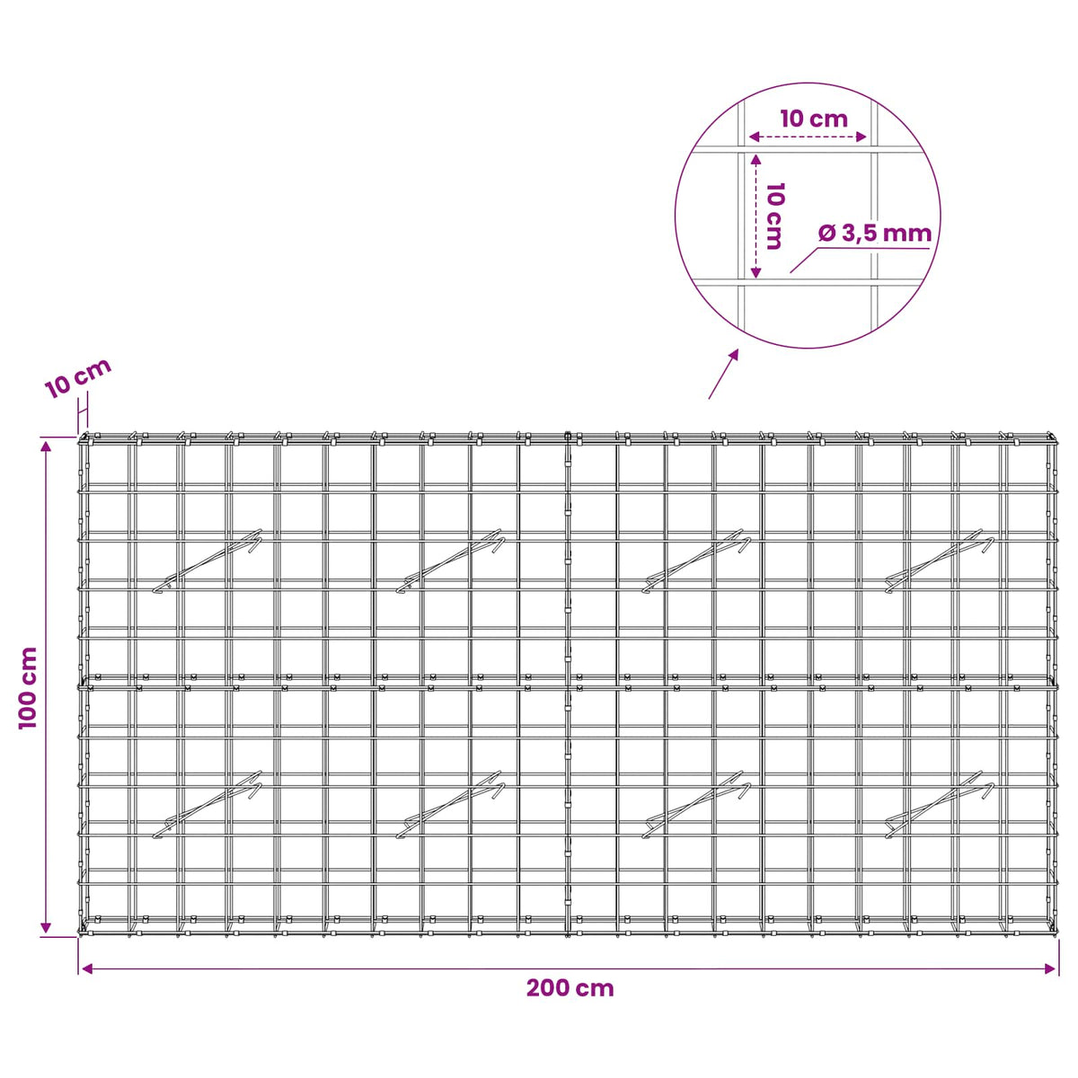 Γκαμπιόν με σύρμα 3,5 mm και πλέγμα 10x10 cm 200x10x100 εκ