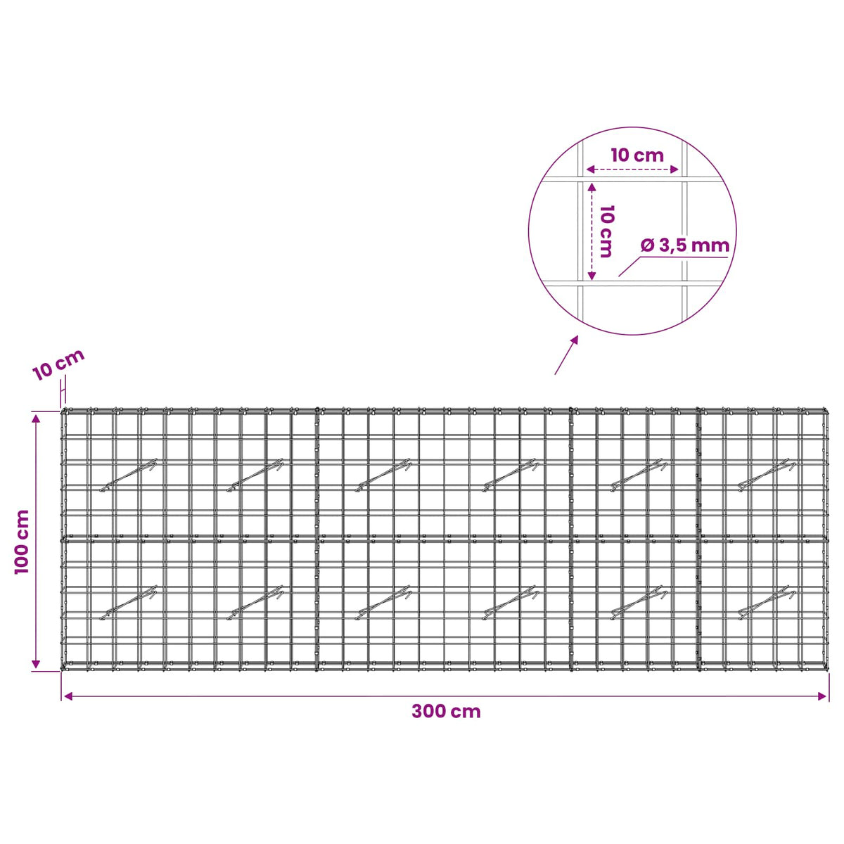 Γκαμπιόν με σύρμα 3,5 mm και πλέγμα 10x10 cm 300x10x100 εκ
