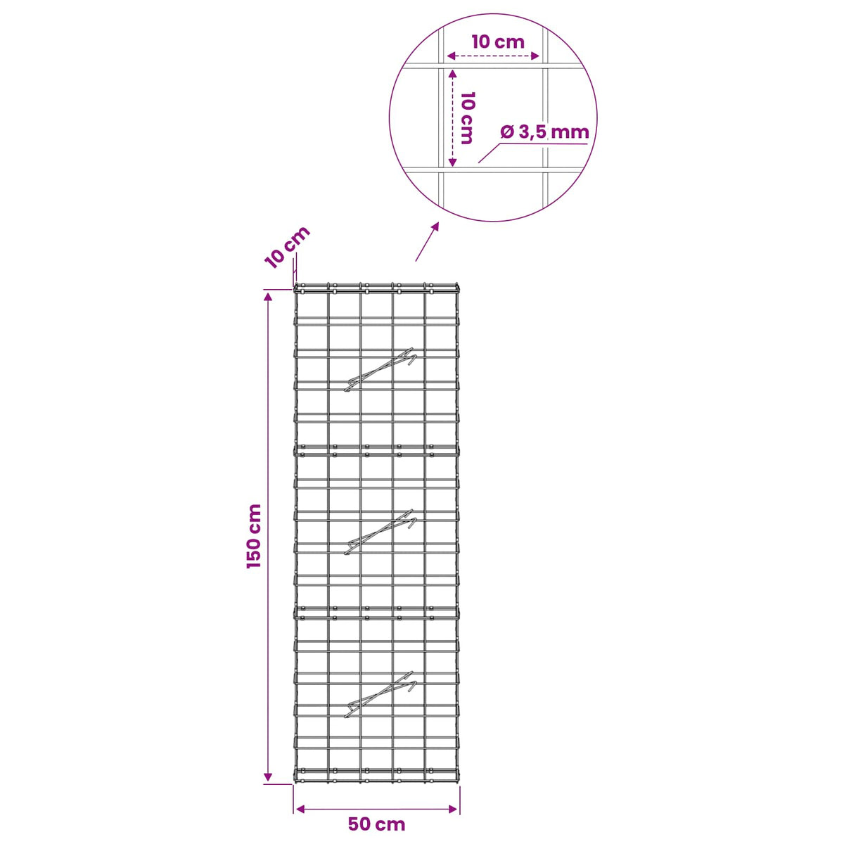 Γκαμπιόν με σύρμα 3,5 mm και πλέγμα 10x10 cm 50x10x150 εκ. - Pakobazaar