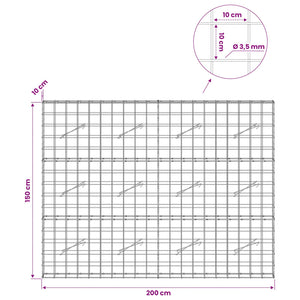 Γκαμπιόν με σύρμα 3,5 mm και πλέγμα 10x10 cm 200x10x150 εκ - Pakobazaar