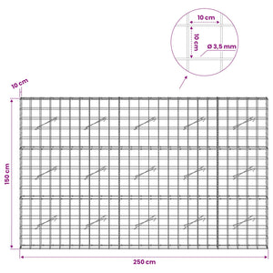 Γκαμπιόν με σύρμα 3,5 mm και πλέγμα 10x10 cm 250x10x150 εκ