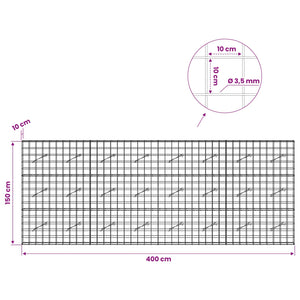 Γκαμπιόν με σύρμα 3,5 mm και πλέγμα 10x10 cm 400x10x150 εκ - Pakobazaar