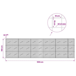 Γκαμπιόν με σύρμα 3,5 mm και πλέγμα 10x10 cm 550x10x150 εκ - Pakobazaar