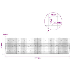 Γκαμπιόν με σύρμα 3,5 mm και πλέγμα 10x10 cm 600x10x150 εκ - Pakobazaar