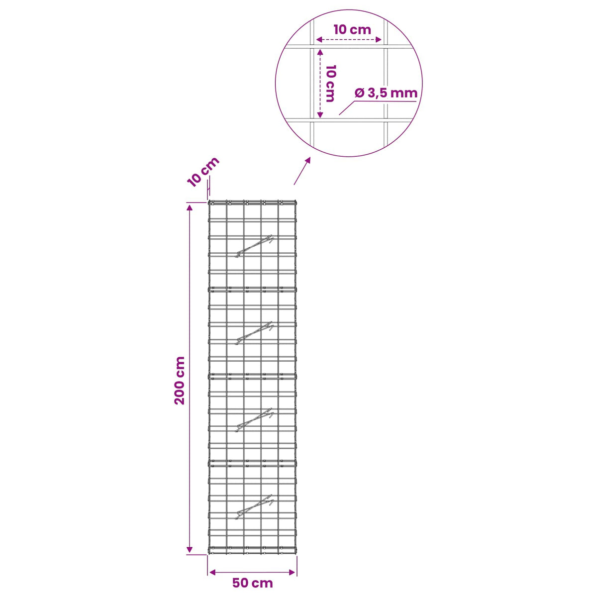 Γκαμπιόν με σύρμα 3,5 mm και πλέγμα 10x10 cm 50x10x200 εκ - Pakobazaar