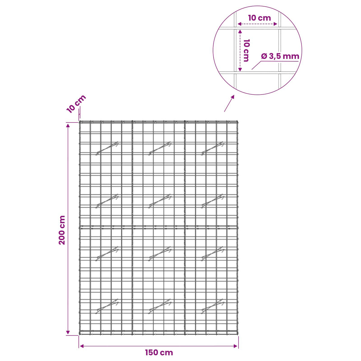 Γκαμπιόν με σύρμα 3,5 mm και πλέγμα 10x10 cm 150x10x200 εκ - Pakobazaar