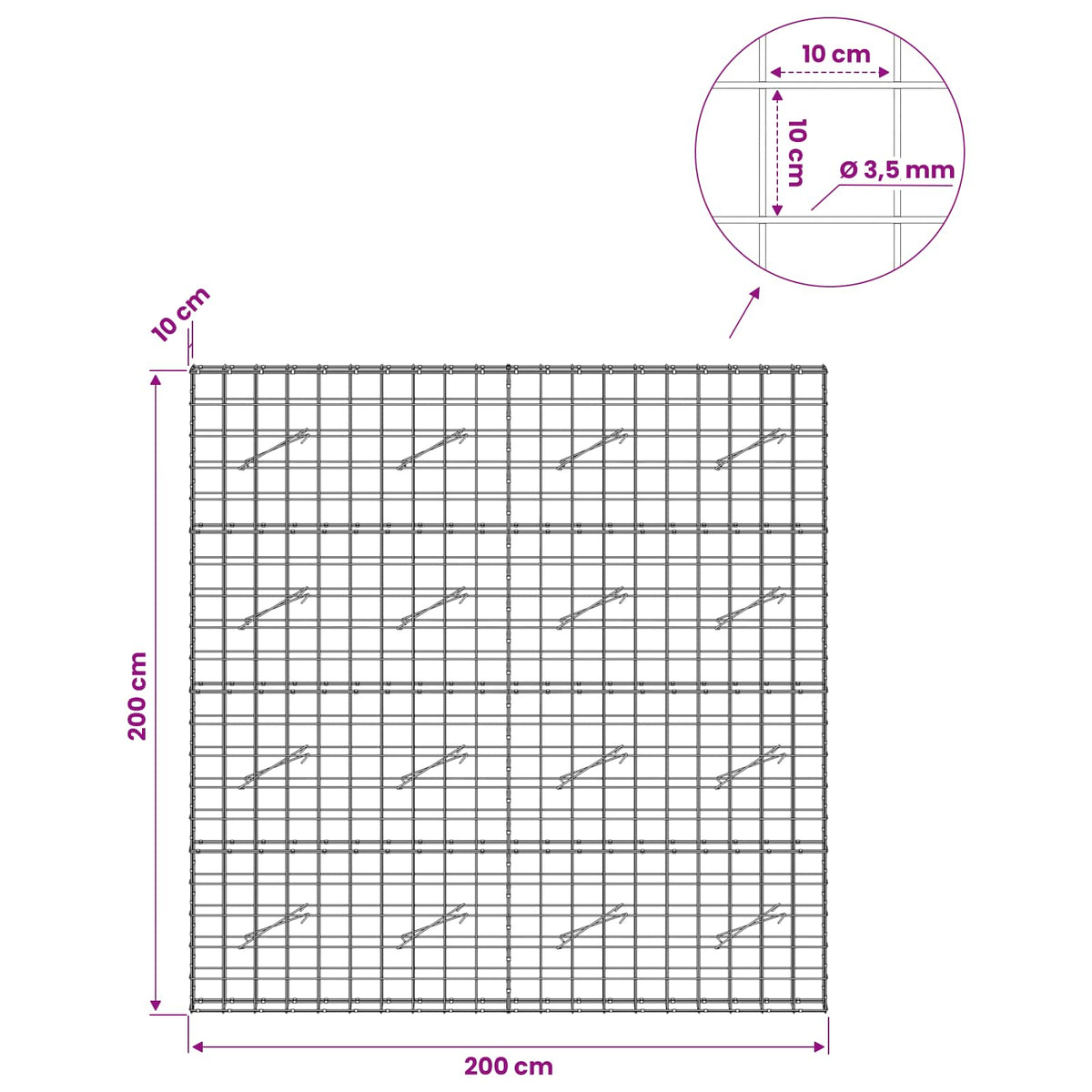 Γκαμπιόν με σύρμα 3,5 mm και πλέγμα 10x10 cm 200x10x200 εκ