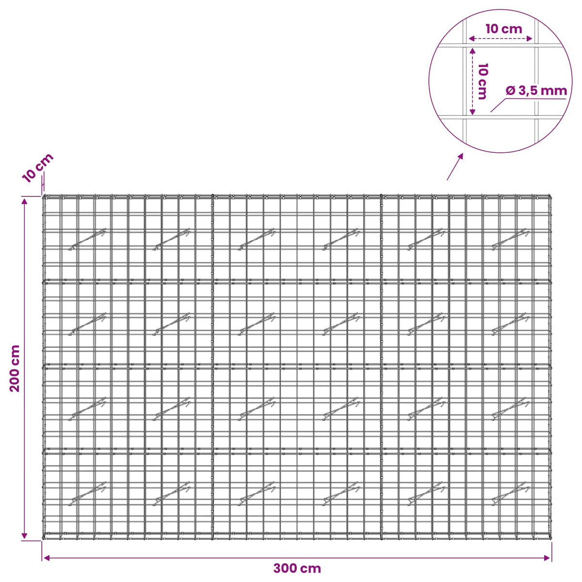Γκαμπιόν με σύρμα 3,5 mm και πλέγμα 10x10 cm 300x10x200 εκ - Pakobazaar