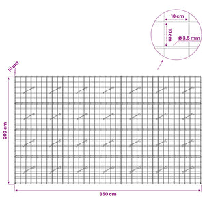 Γκαμπιόν με σύρμα 3,5 mm και πλέγμα 10x10 cm 350x10x200 εκ. - Pakobazaar