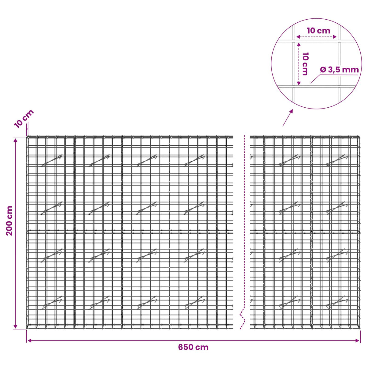 Γκαμπιόν με σύρμα 3,5 mm και πλέγμα 10x10 cm 650x10x200 εκ - Pakobazaar