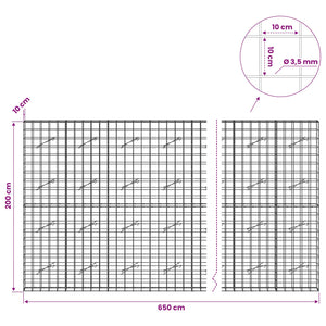Γκαμπιόν με σύρμα 3,5 mm και πλέγμα 10x10 cm 650x10x200 εκ - Pakobazaar