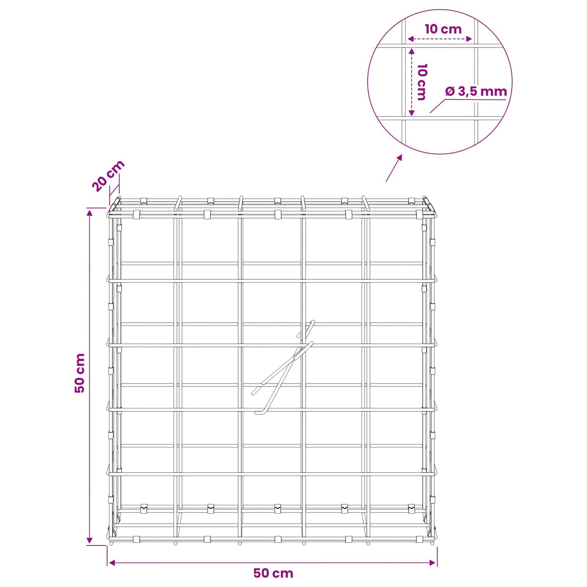 Γκαμπιόν με σύρμα 3,5 mm και πλέγμα 10x10 cm 50x20x50 εκ - Pakobazaar