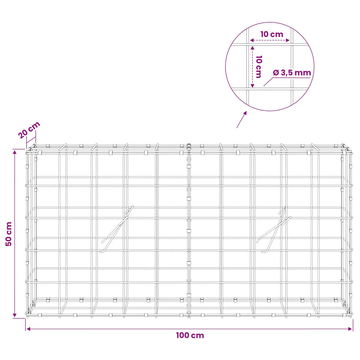 Γκαμπιόν με σύρμα 3,5 mm και πλέγμα 10x10 cm 100x20x50 εκ