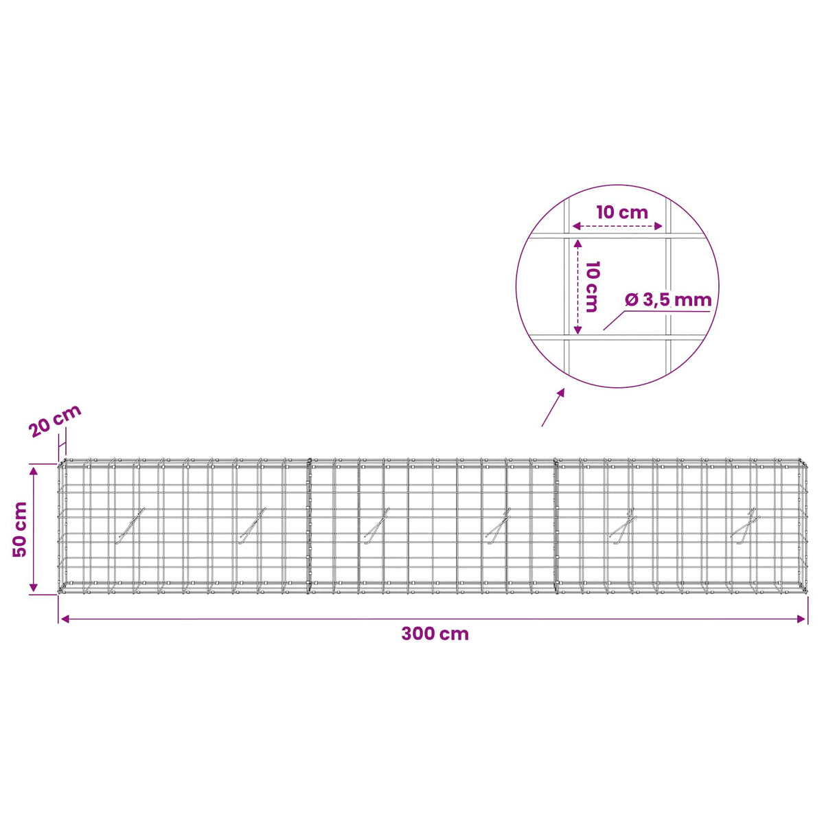 Γκαμπιόν με σύρμα 3,5 mm και πλέγμα 10x10 cm 300x20x50 εκ
