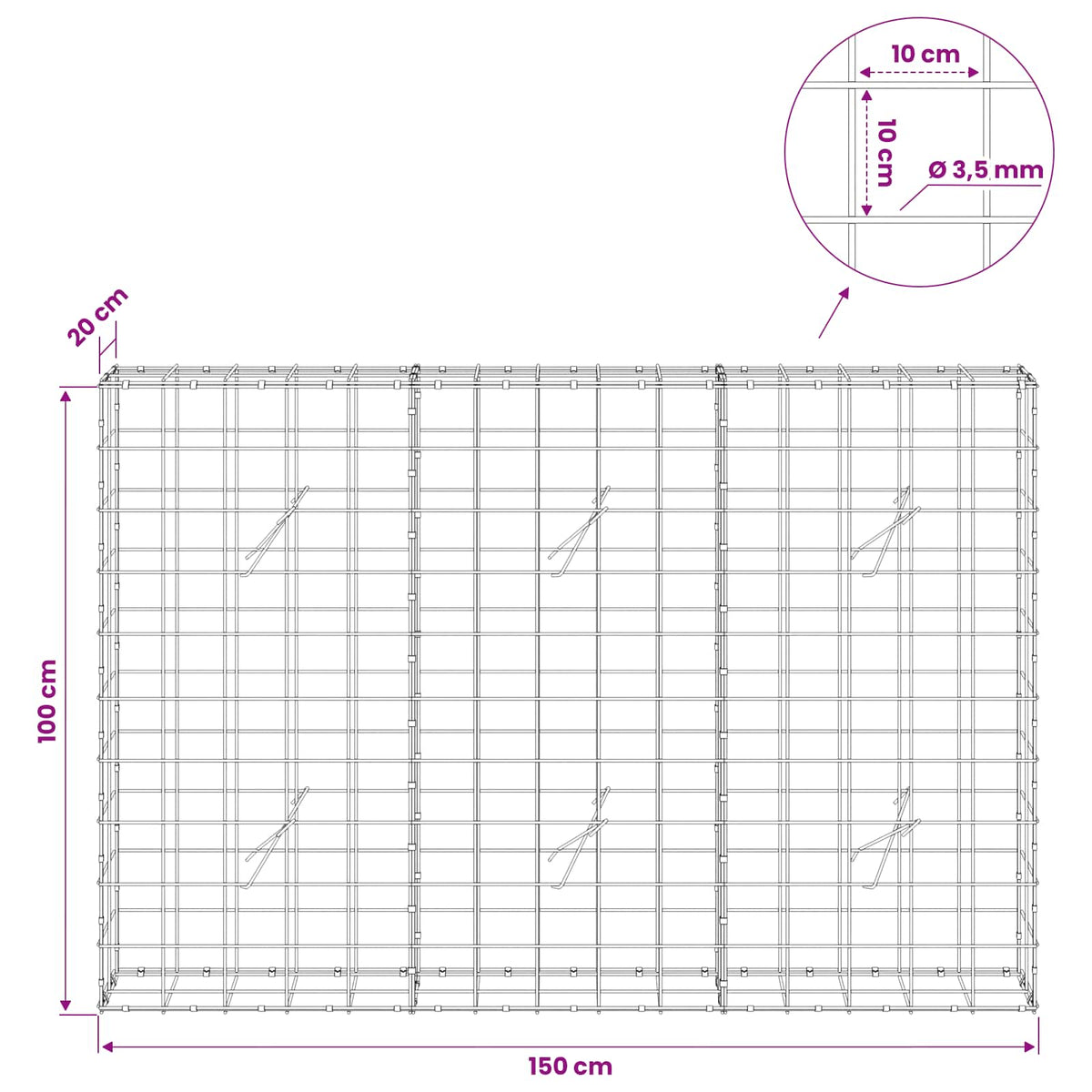 Γκαμπιόν με σύρμα 3,5 mm και πλέγμα 10x10 cm 150x20x100 εκ