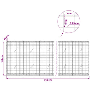 Γκαμπιόν με σύρμα 3,5 mm και πλέγμα 10x10 cm 350x20x100 εκ - Pakobazaar