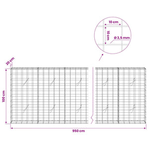Γκαμπιόν με σύρμα 3,5 mm και πλέγμα 10x10 cm 950x20x100 εκ. - Pakobazaar