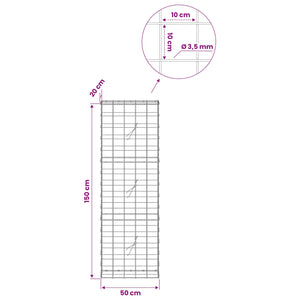 Γκαμπιόν με σύρμα 3,5 mm και πλέγμα 10x10 cm 50x20x150 εκ. - Pakobazaar
