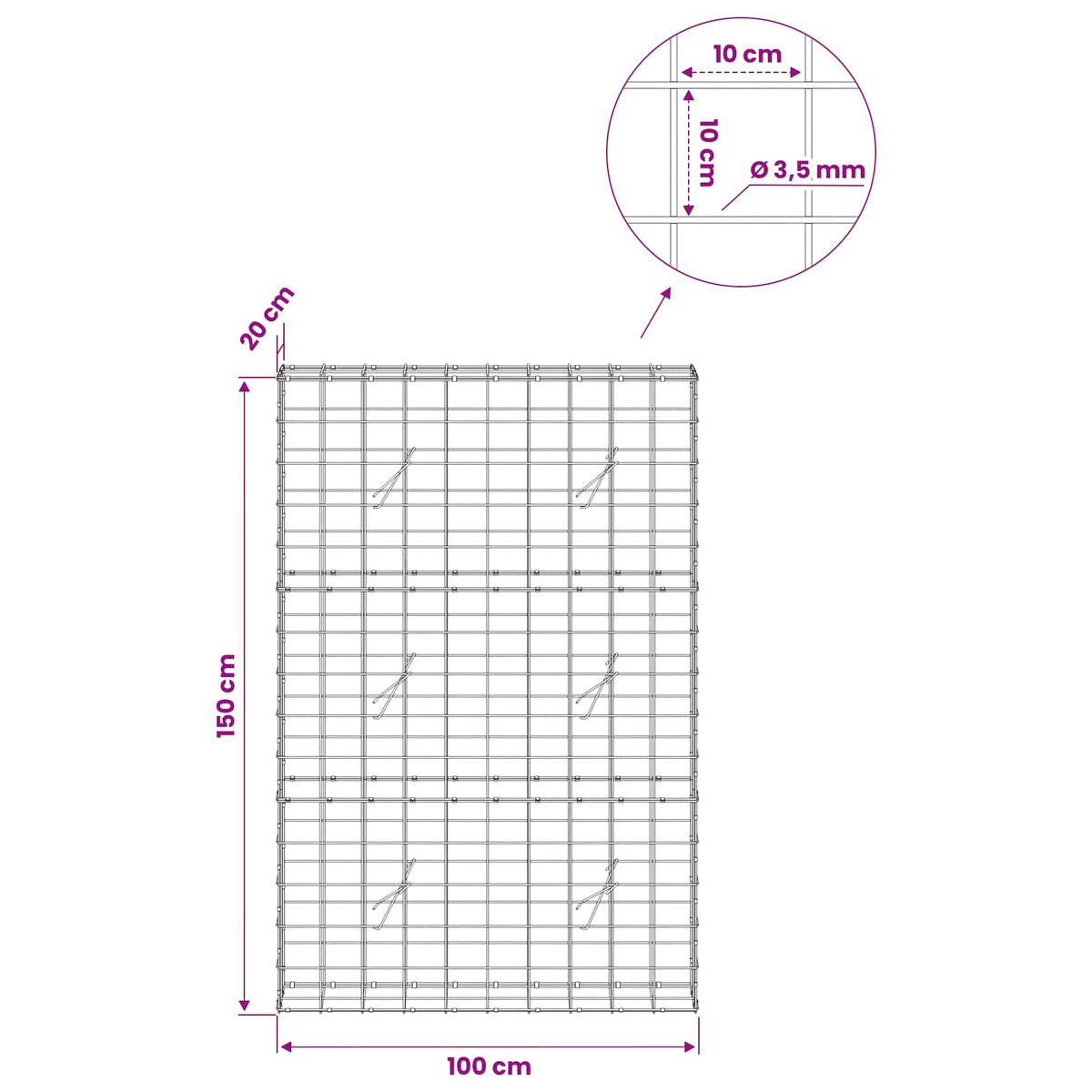 Γκαμπιόν με σύρμα 3,5 mm και πλέγμα 10x10 cm 100x20x150 εκ - Pakobazaar