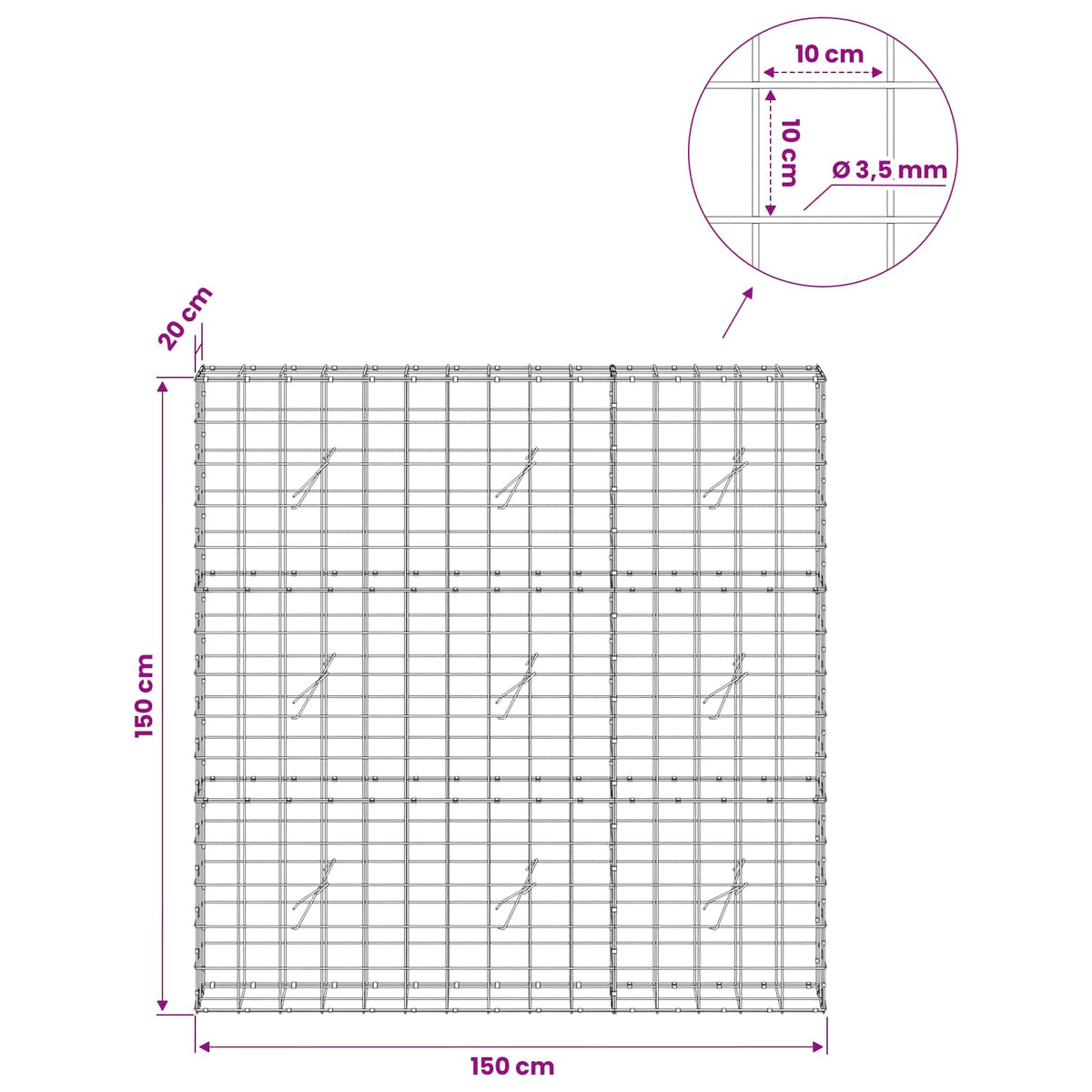 Γκαμπιόν με σύρμα 3,5 mm και πλέγμα 10x10 cm 150x20x150 εκ - Pakobazaar