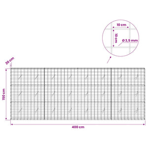 Γκαμπιόν με σύρμα 3,5 mm και πλέγμα 10x10 cm 400x20x150 εκ - Pakobazaar