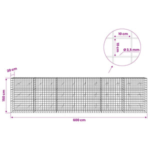 Γκαμπιόν με σύρμα 3,5 mm και πλέγμα 10x10 cm 600x20x150 εκ - Pakobazaar