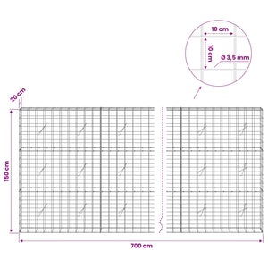 Γκαμπιόν με σύρμα 3,5 mm και πλέγμα 10x10 cm 700x20x150 εκ